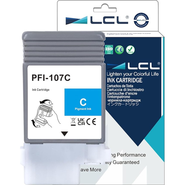 LCL Compatible PFI107 PFI-107 PFI107C PFI-107C 6706B001 Pigment (Cyan) Replacement for Canon ImagePrograf IPF 670 IPF 670 MFP L 24 670 Series IPF 680 IPF 680 Series IPF 685 IPF 770 IP77F 770 L 36 IPF