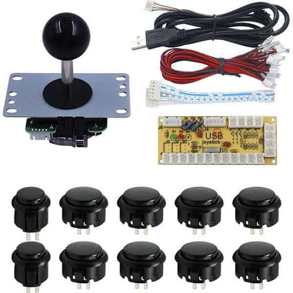 SJJX Zero Delay Arcade DIY Kit Parts USB Encoder To PC Joystick 5Pin Rocker + 10pcs Black Push Buttons 822a black
