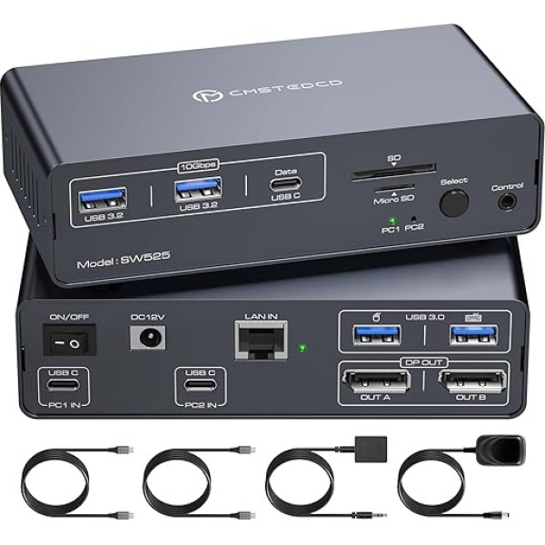 FQuanmap 4K120Hz USB C Docking Station with Displayport KVM Switch 2 PC 2 Monitors USB 3.2 KVM Switches Dual Monitor for 2 Laptops Share a 1G Ethernet 5 USB Ports and SD/microSD Card Slots