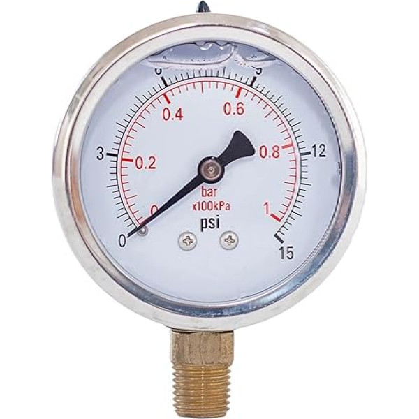 Mit Glyzerin gefülltes Verbunddruckmessgerät, 2 Zoll Durchmesser, 1/4 NPT, untere Montage -30 InHg-30,15,30, 60,100,160, 200,300,600 Psi & Bar, 1 Stück(0-30 psi 0-2 bar)