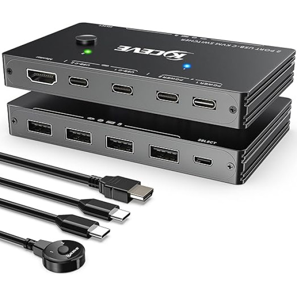 USB-C KVM Switch, KCEVE KVM Type-C Switch Supports 4K @ 60Hz for 2 Type-C Computers that Share Keyboard, Mouse and Monitor, Supports 87W PD Fast Charging