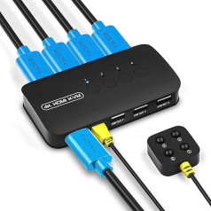 DGODRT KVM Switch HDMI 4 Port, 4K HDMI USB Switch for 4 PC Share 1 Monitor and Share Keyboard Mouse Printer Scanner with Desktop Controller and KVM Cables