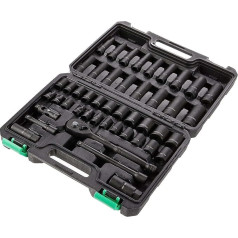 Amazon Basics 3/8 Inch Drive Set with 6 Flat and Deep Sockets and a 72 Tooth Reversible Ratchet, SAE/Metric, 46 Pieces with Carry Case, 13.1 x 9.7 x 3 inches (Formerly Denali)