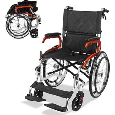 COVNBXN Ultralight Folding Wheelchair, Foldable and Lightweight Wheelchair for Elderly and Disabled, Seat Width: 45 cm, Removable Wheels with One Button, Aluminium