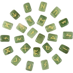 Nupuyai Natural Green Jade Rune Stones Polished Witch Crystal Engraved Elderly Futhark Rune Alphabet for Meditation Divination Healing