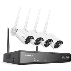 SANNCE Surveillance Camera Set with 4 x 5MP, 10CH NVR Wireless Surveillance Camera, AI Human Detection, IP66 Waterproof, Supports Alexa, Two-Way Audio