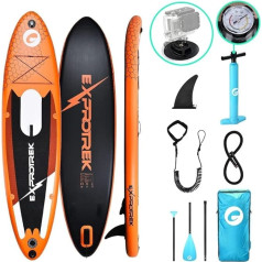 Exprotrek Stand Up Paddling Board, Inflatable SUP Board, Stand Up Paddle Board Set, 6 Inch Thick for with Paddle and Complete Accessories, 200 kg Max, Black/Blue