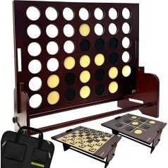 QUOKKA 4-в-1 Giant 4 Wins XXL - Outdoor Games for Children and Adults - Jumbo Wrestling and Sliders - Large Chess and Draughts | Wooden Tic Tac Toe | - Family Games in the Backyard