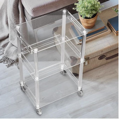 yabymy Acrylic Drinks Table with Lockable Wheels, 39.6 x 29.5 x 61 cm, Transparent Small Side Table with Armrests, Small Bedside Table, Free Moving for Small Spaces for Living Room, Sofa,