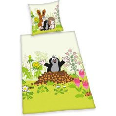 Herding The Little Mole Duvet Cover Set, Reversible Motif, Pillowcase 80 x 80 cm, Duvet Cover 135 x 200 cm, Cotton, Flannel, Multicoloured