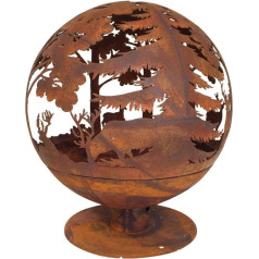 Esschert Rust Effect Fire Ball 58 x 58 x 66 cm Metal Laser-Cut Great Elk Motifs with Safe Stand, Brown Metal Campfire Fire Bowl