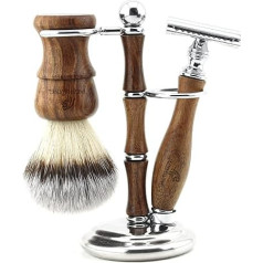 Jag Shaving Shaving Set - Sustainable 3-Piece Wooden Shaving Set - Synthetic Hair Shaving Brush - Double Edge Razor Blades Safety Razor - Safety Razor Women - Shaving Stand