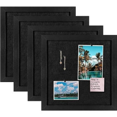 30 x 30 cm Cork Notice Board with Felt, Wooden Frame Display Notice Board for Walls with Pins, Eyelet Screws, Screws, Pin Board for Office, School and Home (BK, 4P)