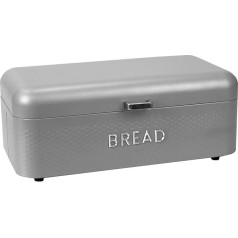 Home Basics BB45939 Kitchen Worktop, Metal, (Grey) Vented with Hinged Lid, Large Bread Box, Keeps Breads, Bagels, Croissants Fresh, SOHO Grey