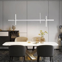 Pendant Lamp Dining Table, Dimmable Modern with Remote Control Pendant Light Dining Table, Linear Chandelier Lamp Dining Table for Office, Dining Room, Living Room, Kitchen (White, 120 cm)