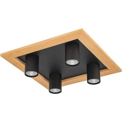 EGLO Valcasotto LED Ceiling Light, 4-Bulb Ceiling Light Made of Wood and Metal in Black and White, Ceiling Lighting, FSC100HB, Includes GU10 Spotlights, Warm White