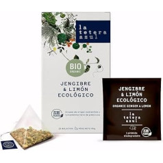 LA TETERA AZUL Ecological Infusion of Ginger and Lemon Herb. Organic Slimming Tea in Pyramids. Ginger & Lemon. 20 Pyramids.