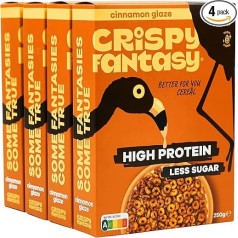 Crispy Fantasy Protein Cereals, Cinnamon, Gluten Free, Vegan, Low Sugar, High Fibre, Plant-Based, Healthy Breakfast for Children, Adults, 8 g Protein Per Serving, 4 Boxes
