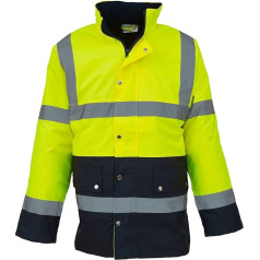 QIULAO Reflective safety jacket with high visibility, waterproof long work wear for winter, warm cotton lining, hat made of fur, standard reflective strips of class 2 (colour: