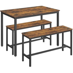 Vasagle Dining Table Kitchen Table Set 110 x 70 x 75 cm with 2 Benches 97 x 30 x 50 cm Metal Frame Kitchen Living Room Dining Room Industrial Design Vintage Brown Black KDT070B01