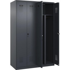 kaiserkraft Evolo Plus Black and White Locker, 2 Compartments, Divider Centre, Grey, W 1200 mm, with Floor Gliders, Safety Rotary Latch