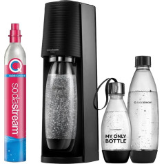 SodaStream TERRA Value Pack Water Carbonator with CO2 Cylinder, 2 x 1 L dishwasher-safe plastic bottles and 1 x 0.5 L dishwasher-safe plastic bottle, height 44 cm, black