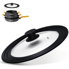 Universal lid for pots, pans and frying pans, pot lid with heat-resistant silicone rim and tempered glass, suitable for pots and pans with a diameter of 28-30-32 cm