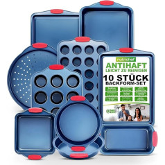 Nutrichef 10-Piece Baking Mould Set - Baking Set - Baking Mould Set for Sweets such as Cake Mould Set & Muffin Tray or Salty Such as Pizza Tray. Non-Stick Coated Baking Mould Set Steel up to 230 °C
