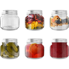 HEFTMAN Preserving Jars with Screw Lids 250 ml - 6 Airtight Overnight Oats Jars for Homemade Jam, Baby Food - Jars with Lids, Mason Jar, Sourdough Glass, Meal Prep Glass (Pack of 6)