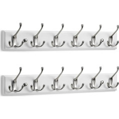 LARHN Coat Hooks White (Pack of 2) – Coat Rack White with 6 Hooks in Matt Nickel – 59 cm – Coat Hooks Wall – Wall Coat Rack for Hallways, Wardrobes, Bedrooms and Bathrooms