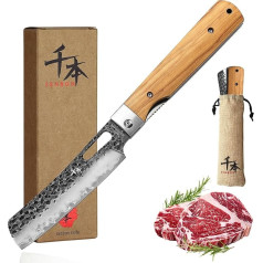 SENBON 440 Forged Stainless Steel Camping Chef Blade Sharp Japanese Folding Kitchen Knife Portable Travel Fruit Knife Olive Handle Small Chef's Knife