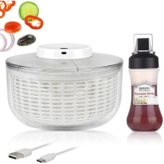 Electric Salad Spinner 6 L, Electric Vegetable Washing Machine with USB, Automatic Salad Spinner with Lid, for Washing and Drying Salad, Fruit, Vegetables, with 350 ml Squeeze Bottle and Kitchen