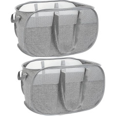 2 Pack Foldable Laundry Basket, Pop Up Laundry Basket, Tear Resistant Sturdy Handle, Mesh Basket for Dirty Clothes, Space Saver, Suitable for Bedroom, Laundry Room, RV Travel (Grey)