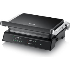 SEVERIN SEVINI Comfort for Meat, Fish & Vegetables, Digital Sandwich Maker for Grease-free Grilling with 5 Auto Programmes, Ceramic Coated, Indoor Grill up to 230 °C Heat, 1,800 W, Black, KG 2399