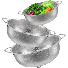 Chstarina Kitchen Strainer, Set of 3, Stainless Steel Sieve with Handle, Micro-Perforated Kitchen Strainer, Pasta Strainer, Colander, for Pasta, Vegetables, Fruit, Rice, Dishwasher Safe