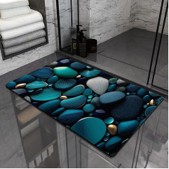 Olnamaro Stone Bath Mat (3D Pattern) Bath Mat Non-Slip Bathroom Rug Absorbent Bath Mat 80 x 50 cm, Quick-Drying Bath Mat, Garnish the Mood (Blue, 80 x 50 cm)