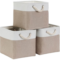 Mangata Fabric Storage Box, Storage Basket, Khaki Creme, Baskets, Fabric Cubes (28 x 28 x 28 cm) for Cupboard, Shelf, and Clothes (Foldable, Pack of 3)