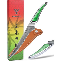 SANMUZUO LA-S9 Series Filleting Knife, Kitchen and Fish Knife Made of Japanese VG-10 Damascus Steel, Ultra Sharp Boning Knife with Ergonomic Handle Made of Green Resin
