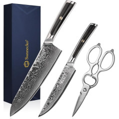 Sunnecko 3 Pieces Damascus Kitchen Knife Set Knife Set - 3 Pieces Damask Knife Scissors Chef's Knife Professional Knife Set Damascus Steel Kitchen Knife Kitchen Scissors Set Kitchen Knife Set for