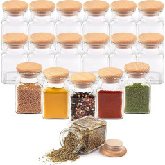 EVADUESS Spice Jars with Wooden Lid, 150 ml x 18, Storage Jars, Spice Jars, Spice Set, Spice Containers, Spice Shakers, Spice Storage, Spice Organiser, Kitchen Organiser, Ingredient Container