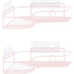 Navaris 2 x Shower Shelves No Drilling - Bathroom Shower Shelf Corner Shelf Set of 2 - Bathroom Shelf Wall - Shelf for Shower Storage - Metal Shower Corner - Pink