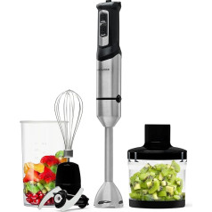 Mellerware - Spiro! Hand Mixer | 1000 W Electric Chopper | Stainless Steel | Adjustable Speed | LED Light | Turbo Function | Includes Measuring Cup, Blades and Chopper (Black)