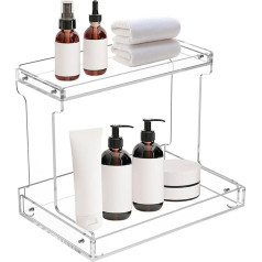 Yowmina Acrylic Makeup Organiser 2-Tier Bathroom Worktop Organiser, Transparent Perfume Tray Cosmetic Organiser, Kitchen Spice Rack Stand Shelves for Dresser Bathroom Bedroom