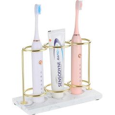 Emibele Toothbrush Holder, 3 Compartments Resin Electric Toothbrush Holder for Toothpaste Razor, Organiser Holder for Sink, Toilet, Table, Dresser, Dressing Table - Gold/White