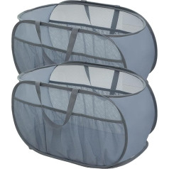 Pop Up Laundry Basket, 36 x 36 x 58 cm, Foldable Laundry Basket with Handle, Foldable Laundry Basket, Mesh Storage Basket, Laundry Basket for Children's Room, Camping and Travel (Grey with Multiple