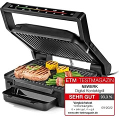 N8WERK Midnight Edition Digital Contact Grill | 6 Grill Programmes | 2000W | Touch Display with LED Colour Countdown | Removable Grill Plates | Non-Stick Coating | Grease Tray