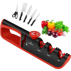 Knife Sharpener, 4-in-1 Manual Knife Sharpener with Scissor Grinder - 6 Levels Adjustable Angle Knob Multifunctional Professional Knife Sharpener for Restoration, Polishing, Knives and Scissors.