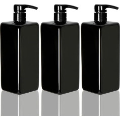Youngever Set of 3 700 ml Pump Bottles for Shampoo, Reusable Plastic Pump Dispenser, Soap Dispenser, Lotion Dispenser, Empty Bottle for Liquid Shampoo Lotions Kitchen Bathroom (Black)