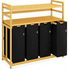 AdelDream Laundry Basket Laundry Sorter with Shelves Laundry Basket 4 Compartments 2 Shelves Laundry Box Bamboo Laundry Bag Extendable and Removable Laundry Basket 200 L Black