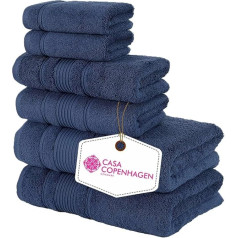 Casa Copenhagen 2 Large Bath Towels, 2 Large Hand Towels, 2 Washcloths, Super Soft Egyptian Cotton, 6 Piece Premium Towel Set for Hotel & Spa, Bathroom, Kitchen, Shower - Navy Blue